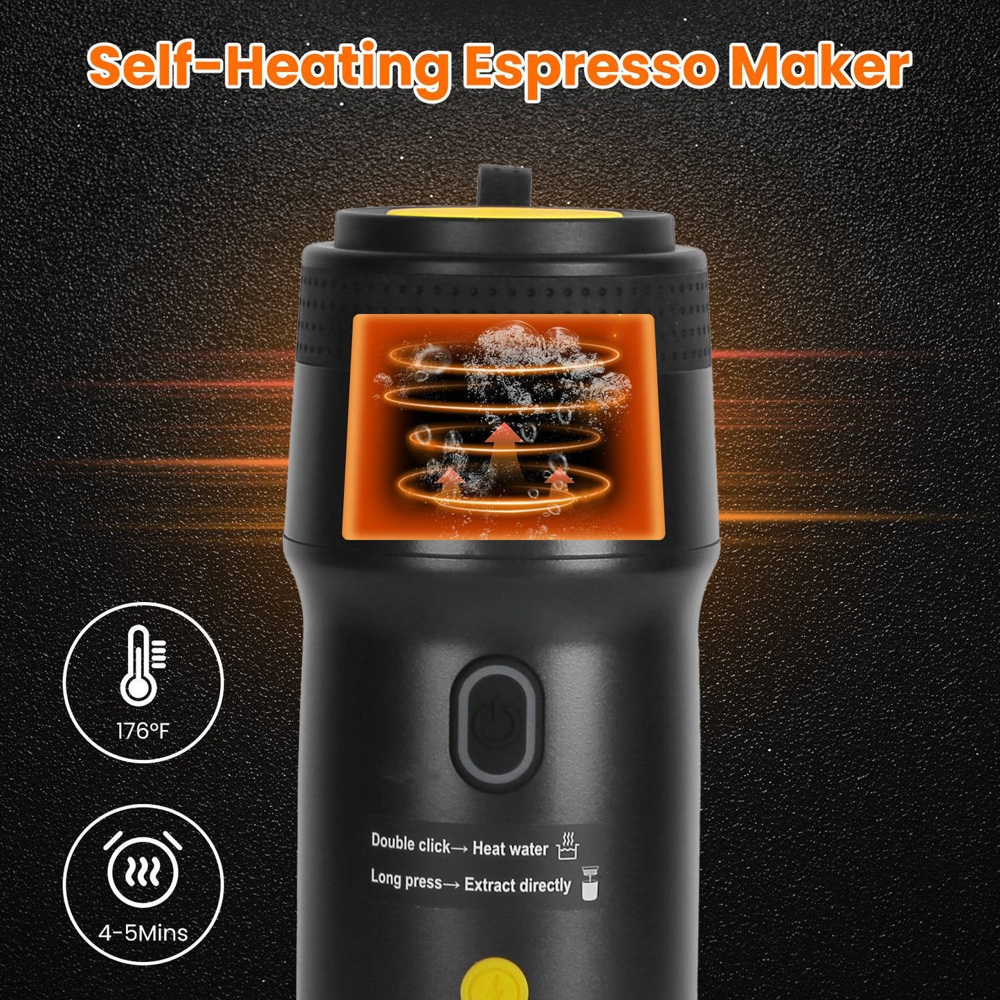 1Pc Portable Electric Espresso Machine Cordless Coffee Maker Self Heating Car Espresso Maker With Anti Dry Burn Fit For Ground Coffee NS DG Capsules For Car Camping Hiking RV Home Office