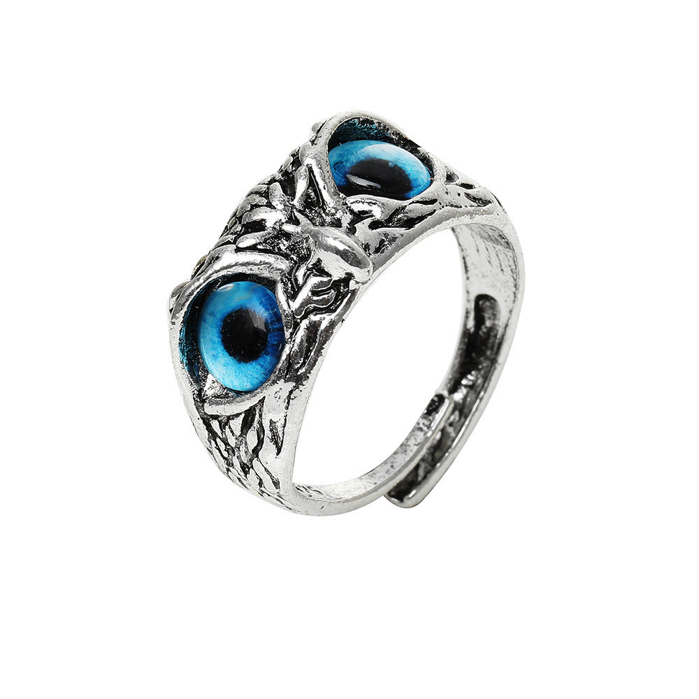 Personalized Retro Blue Eyes Owl  Ring