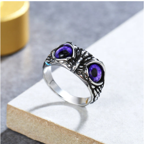 Personalized Retro Blue Eyes Owl  Ring