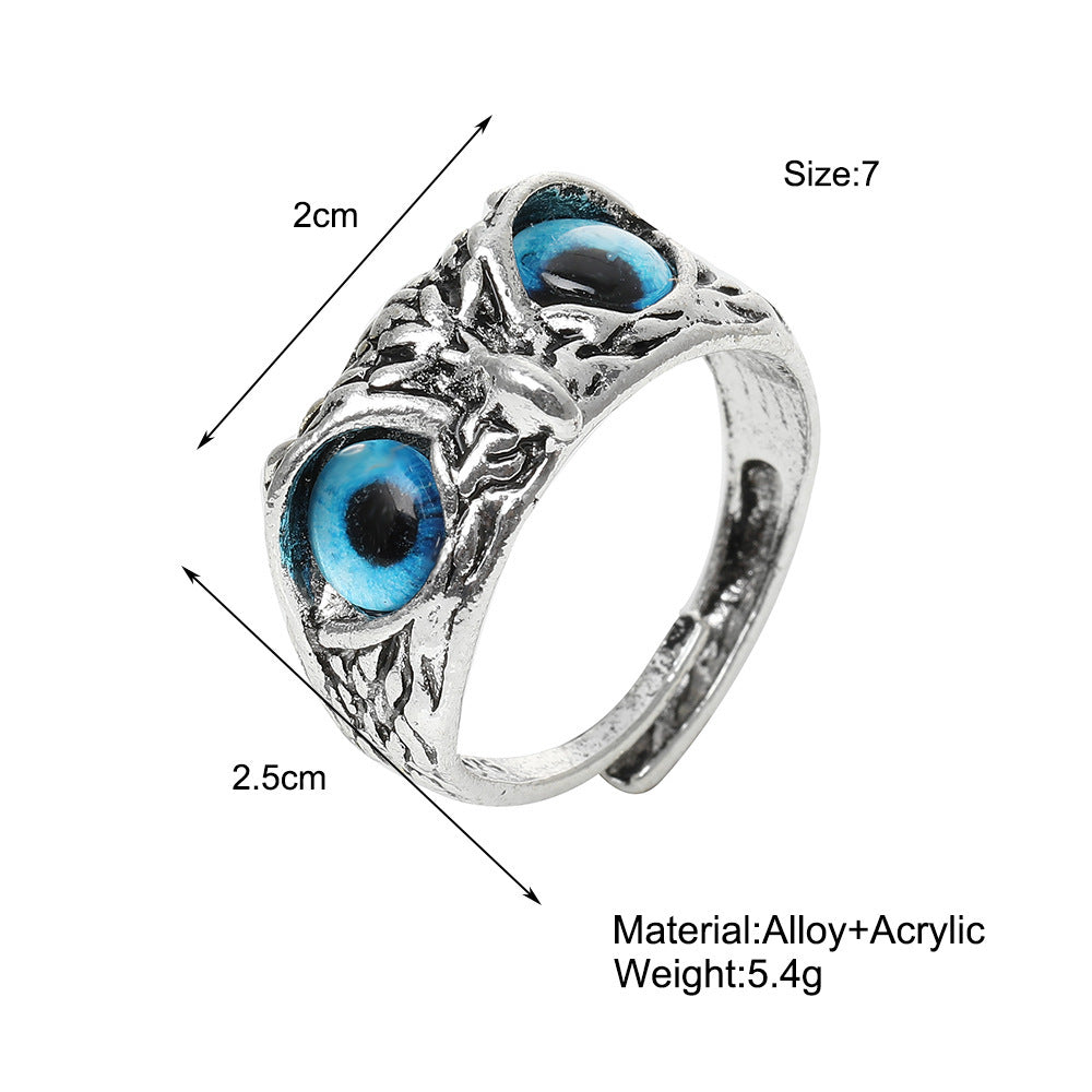 Personalized Retro Blue Eyes Owl  Ring