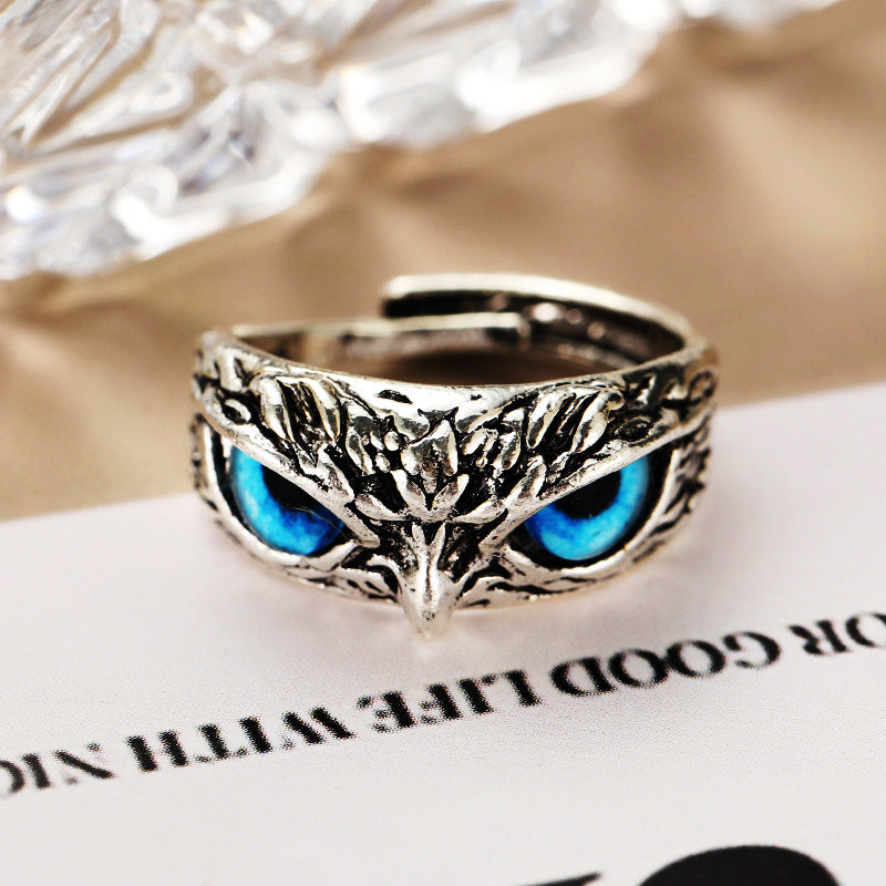 Personalized Retro Blue Eyes Owl  Ring