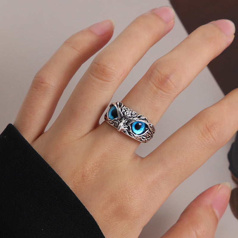 Personalized Retro Blue Eyes Owl  Ring