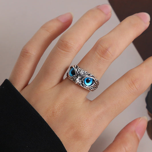 Personalized Retro Blue Eyes Owl  Ring